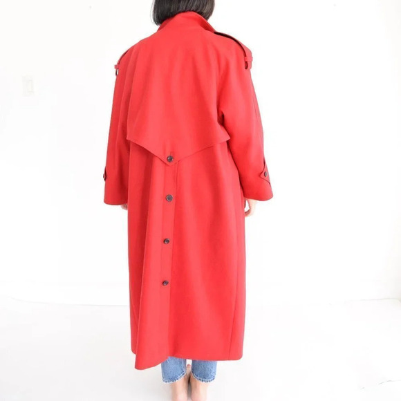 Vintage International Scene Red 100% Wool Maxi Double  Breasted Winter Coat 9/10 - Picture 3 of 16